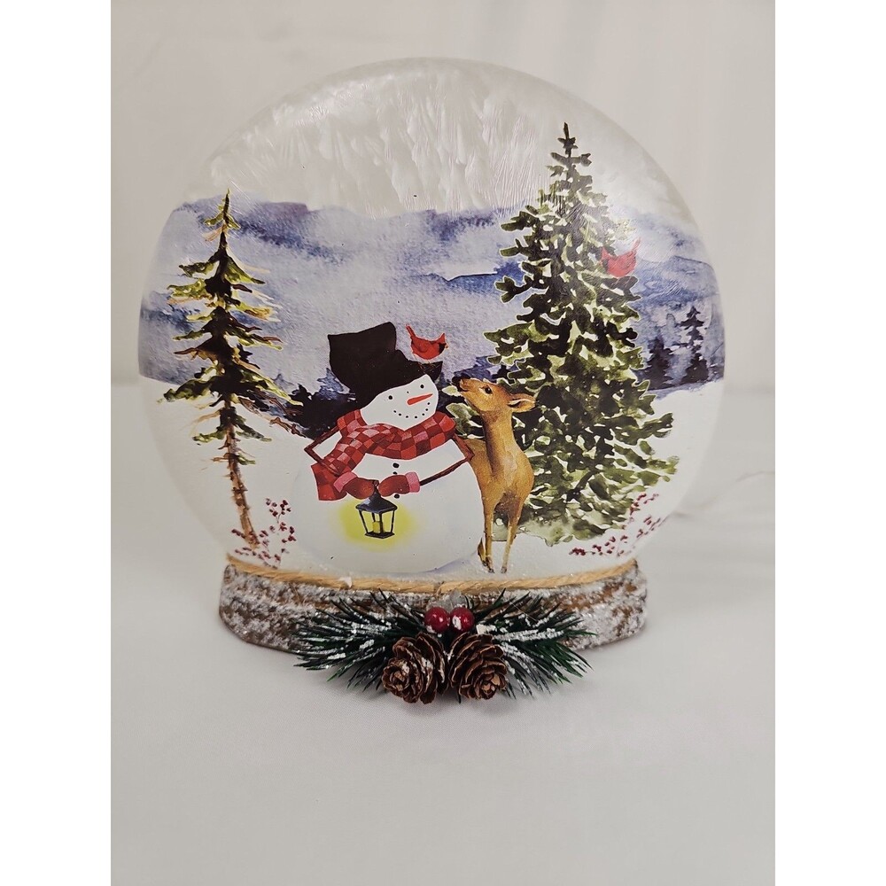 Lighted Frosted Glass Snowman Winter Scene Christmas Decor Deer Cardinals
